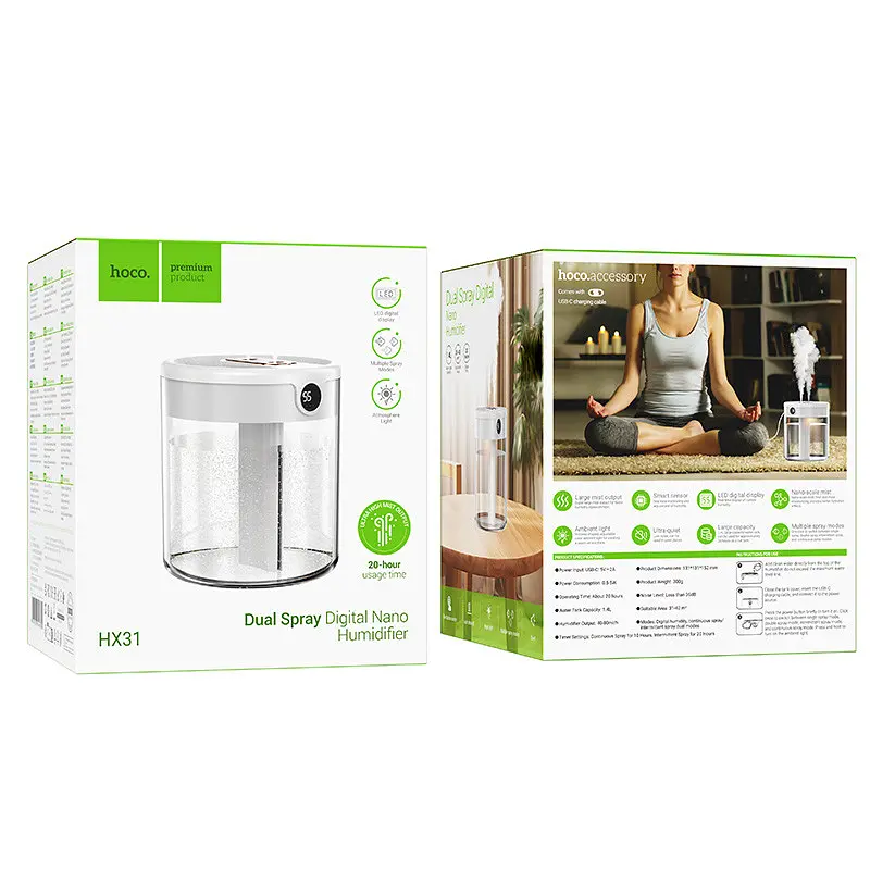 Зволожувач повітря Hoco HX31 Dual spray humidifier with digital display White - фото 4
