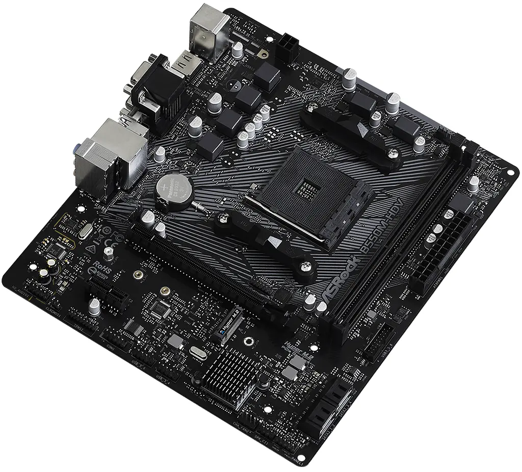 Материнська плата AM4 (B550) ASRock B550M-HDV, B550, 2xDDR4, Int.Video(CPU), 4xSATA3, 1xM.2, 1xPCI-E 16x 4.0, 1xPCI-E 1x 3.0, 8x, 1xM. RTL8111H, 6xUSB3.2/6xUSB2.0, VGA/DVI-D/HDMI, MicroATX - фото 4