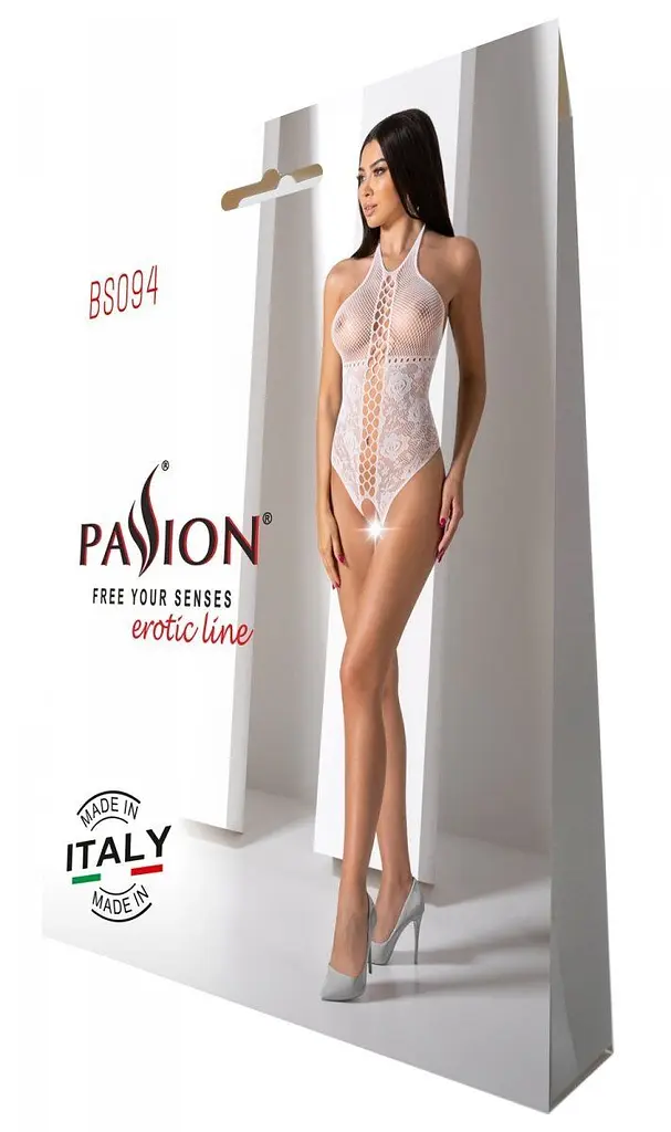 Бодістокінг з імітацією корсетної шнурівки Passion BS094 One Size, white, квітковий візерунок, з дос - фото 6