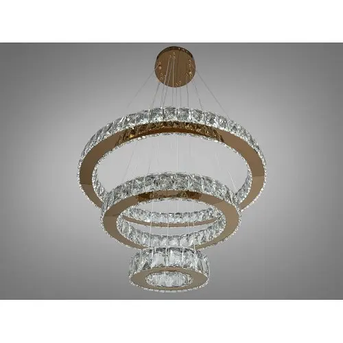 Кришталева LED люстра Linisoln 7201F/650+450+250 FG у золоті, 3 кільця, 140 W - фото 2