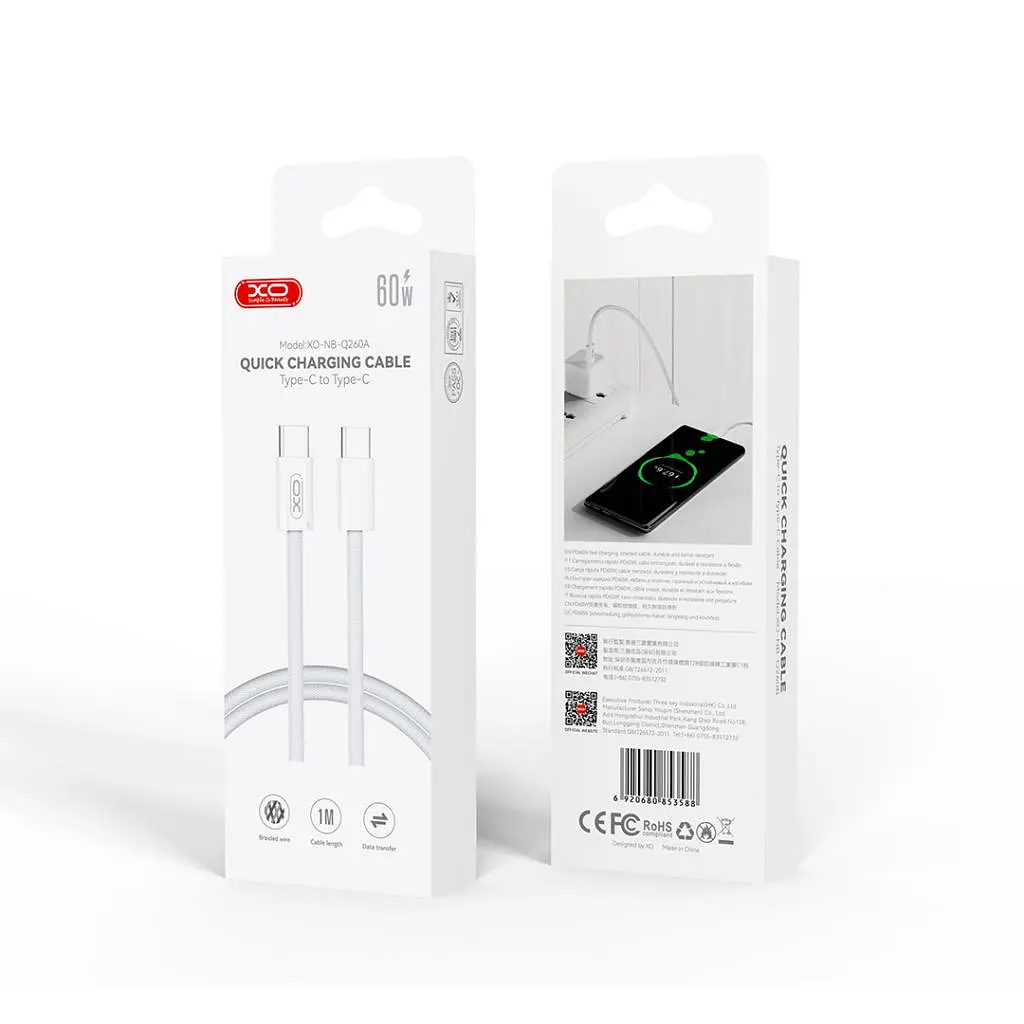 Дата кабель USB-C to USB-C 1.0m 60W white XO (NBQ260A_С_White) - фото 3