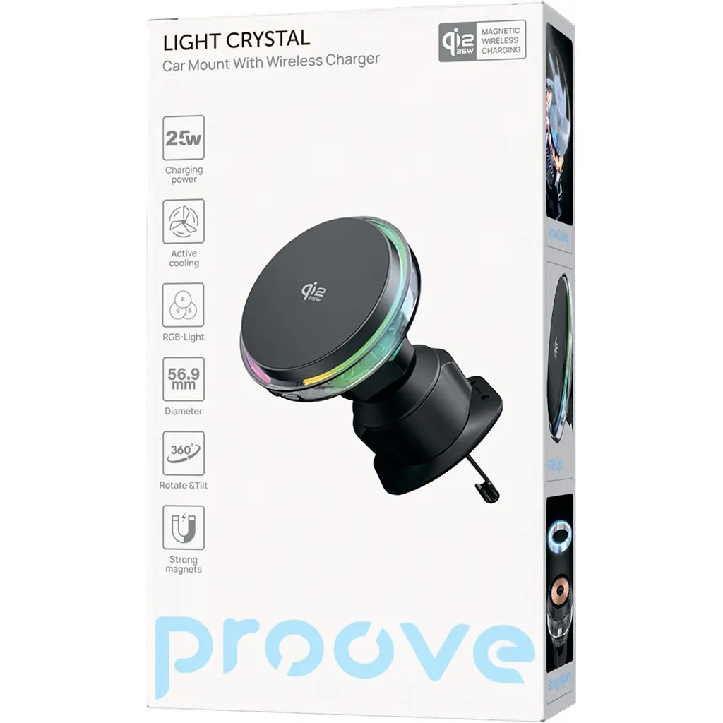 Автотримач із бездротовою зарядкою Proove Light Crystal Qi2.2 25W Grey (WHLC25002003) [165614] - фото 5