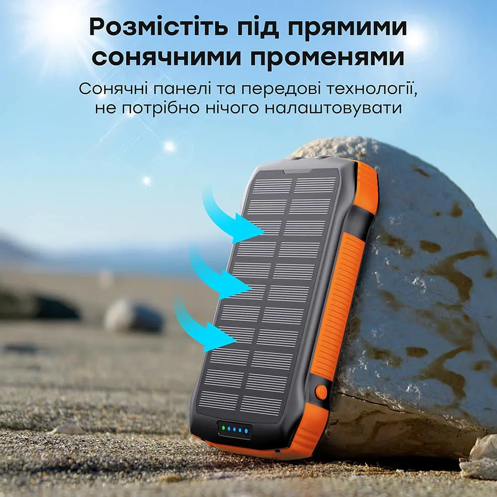Повербанк з сонячною панеллю 20000mAh Choetech B657 Black PD20W+QC QC3.0 PD3.0 бездротова зарядка (43-00134) - фото 8