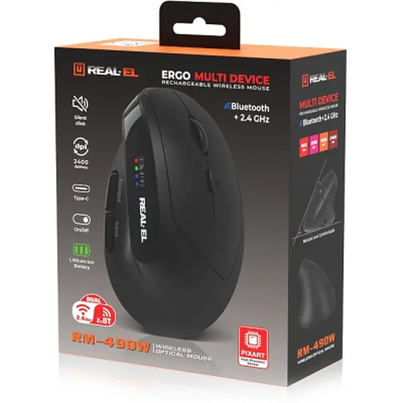 Мишка REAL-EL RM-490W Wireless/Bluetooth Black (EL123200058) - фото 8