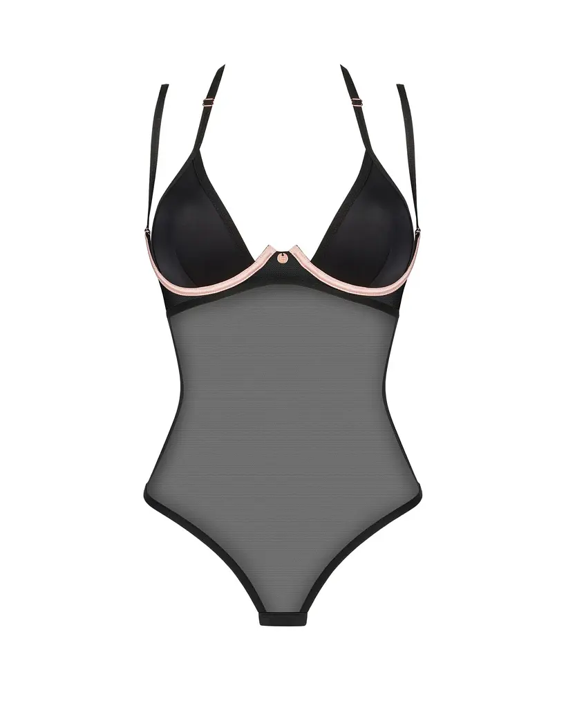 Прозоре боді Obsessive Selinne teddy XS/S Black, дрібна сітка, подвійні бретелі - фото 3