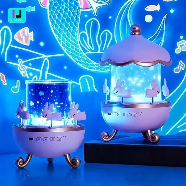 Дитячий нічник проектор зоряного неба Bluetooth Fairy Tale E11 акумуляторний світильник карусель 6 змінних картинок з LED підсвічуванням та музикою - фото 3