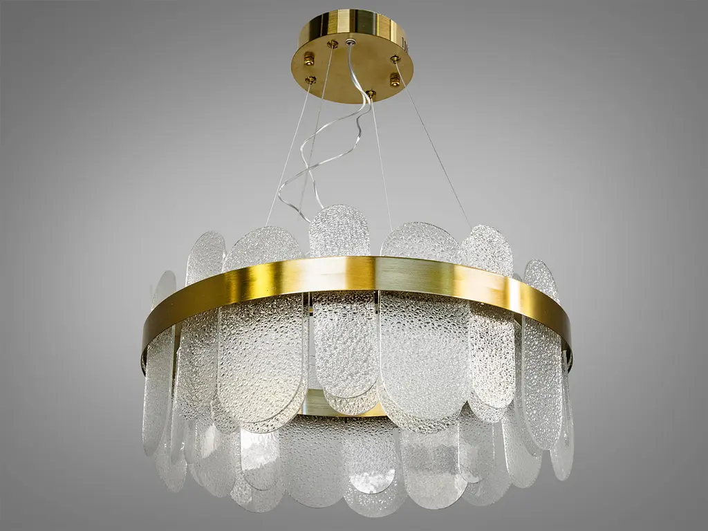 Підвісна люстра Diasha 803-500SGD золота LED-модель з прозорими скляними елементами, потужність 100 Вт, діаметр 48 см - фото 3