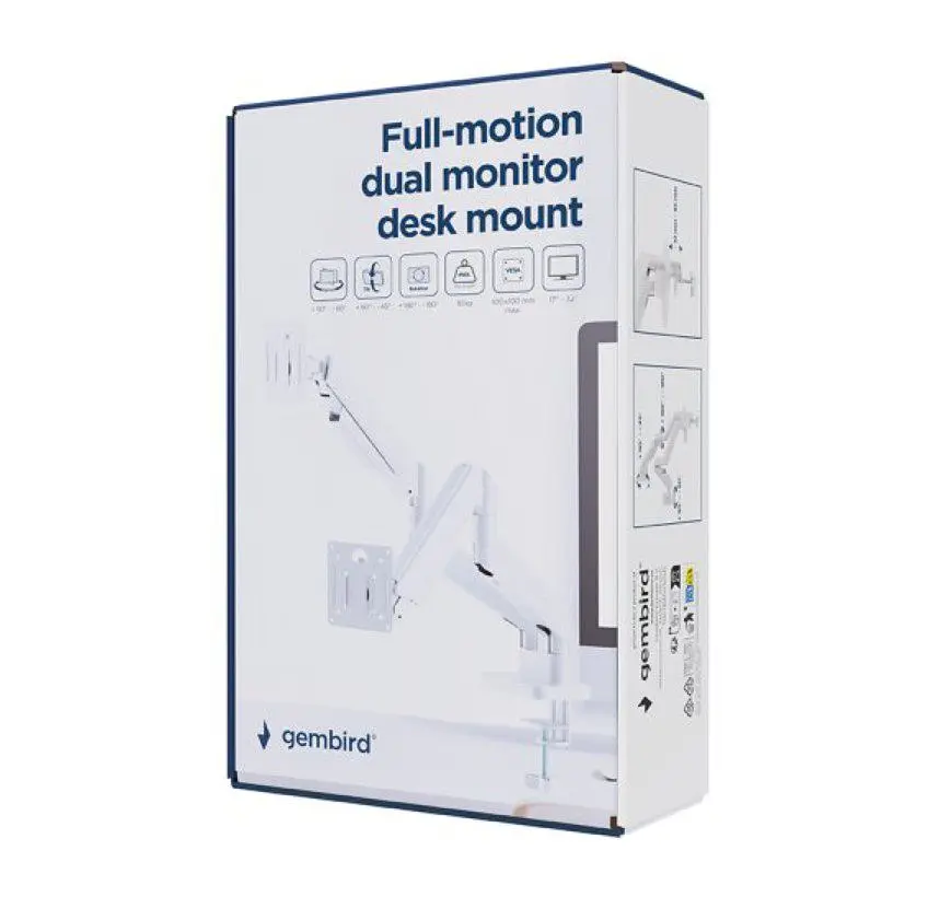 Кронштейн настольный для 2 мониторов Gembird MADA206W White 17-32 дюйма - фото 5