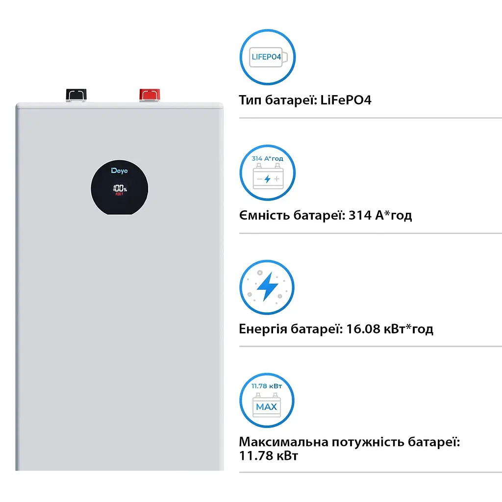 Акумуляторна батарея для ДБЖ Deye LiFePO4 51.2 V / 314 А*ч (SE-F16-C) - фото 3