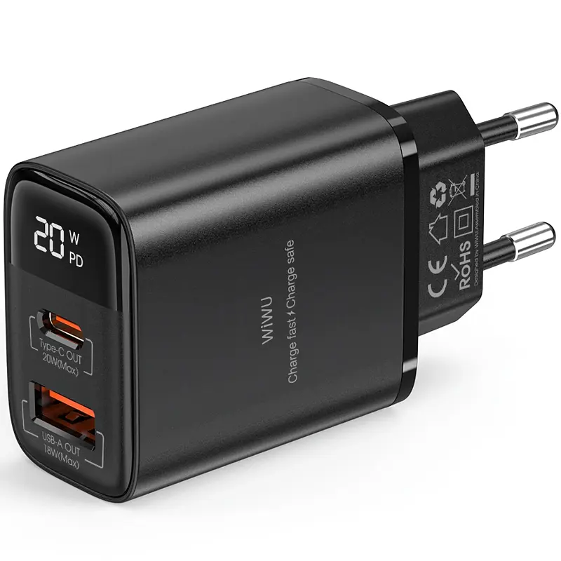 Мережевний зарядний пристрій WIWU G009 Firefly PD20W+QC3.0 GaN 1USB-A/1C Black - фото 3