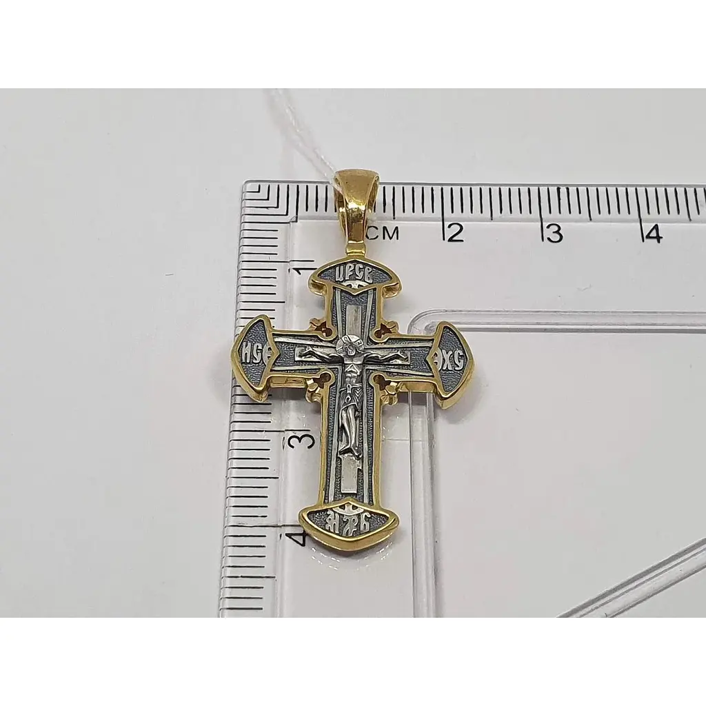 Срібний хрест Харківська ювелірна фабрика Розп'яття Христа з позолотою. 3433-ЗЧФ - фото 4