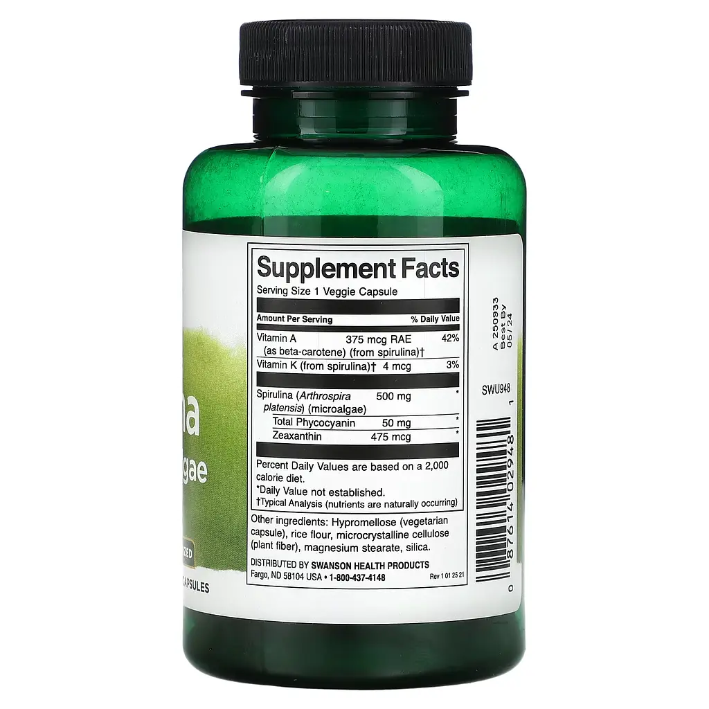 Спіруліна синьо-зелені водорості Spirulina Blue-Green Algae 500 мг - 90 вег. капсул - фото 2