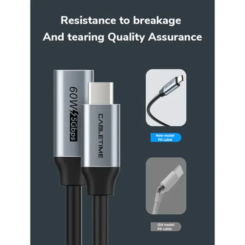 Дата кабель USB-C M/F 0.5m 5Gbps 60W 4K60Hz Cabletime (CA913664) - фото 7