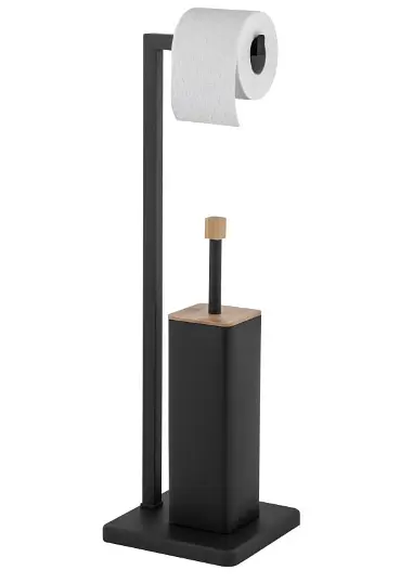 Стойка для ёршика и туалетной бумаги Yoka Saki black bamboo PD.SAKI-BLK, Черный матовый - фото 3