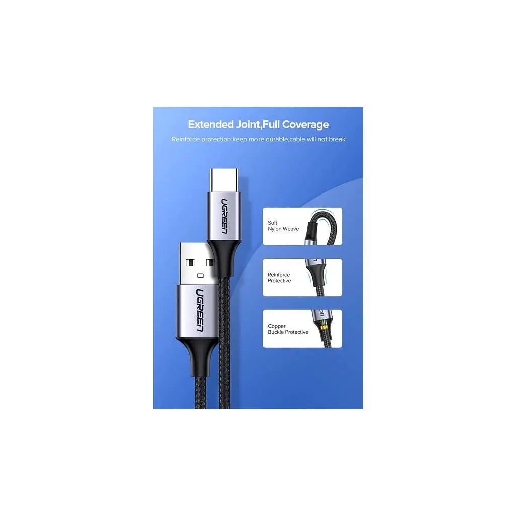 Дата кабель USB 2.0 AM to USB-C 1.5m US288 Aluminum Braid (Black) Ugreen (60127) - фото 6