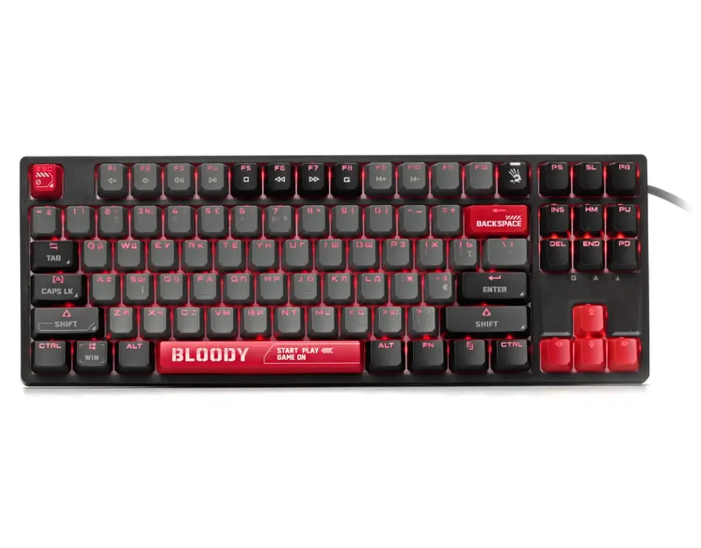 Клавиатура игровая механическая A4Tech S-87 Bloody Black, BLMS Red Plus Switch, Eng/Rus/Укр - фото 2