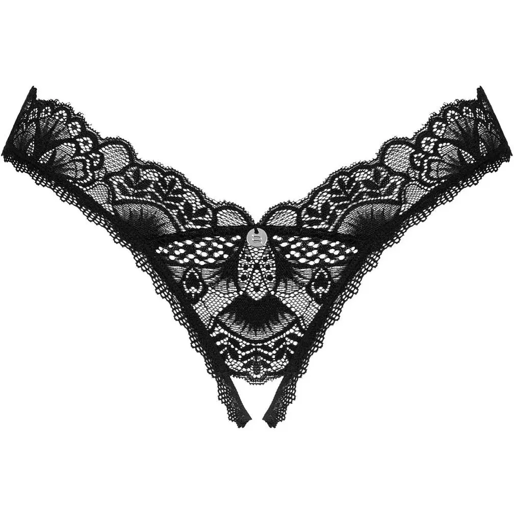 Мереживні стрінги Obsessive Donna Dream crotchless Thong XS/S Black, відкритий доступ - фото 3