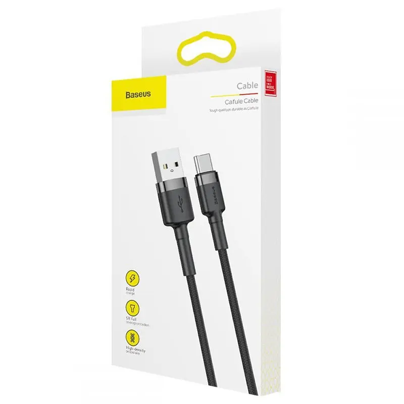 Дата кабель Baseus Cafule USB to Type-C Cable 2A (2m) (CATKLF-C) Чорний / Сірий - фото 4