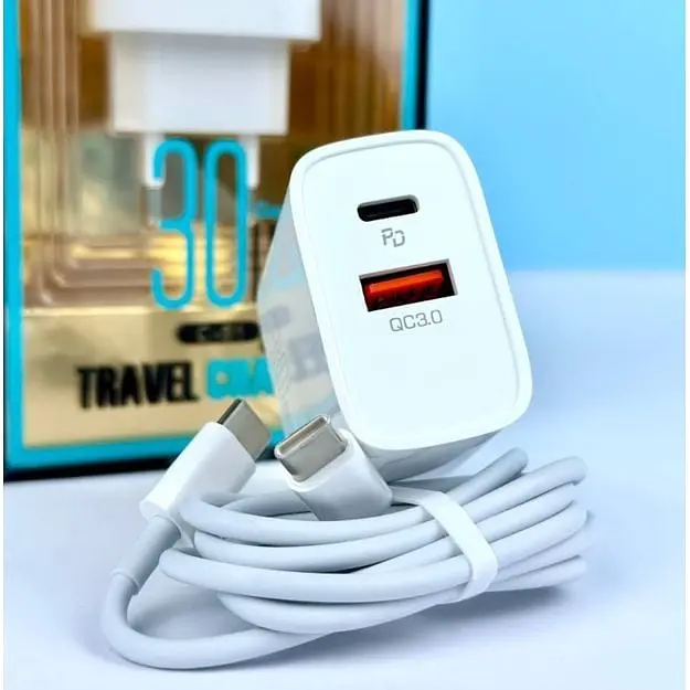 Зарядний пристрій Celebrat C-S1 U+C 30w Wall Charger + Type-C Cable White - фото 2