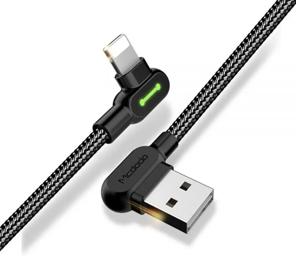 Двосторонній зарядний кабель для iPhone iPad McDodo 90 ° USB to Lightning з LED підсвічуванням 3 м - фото 2