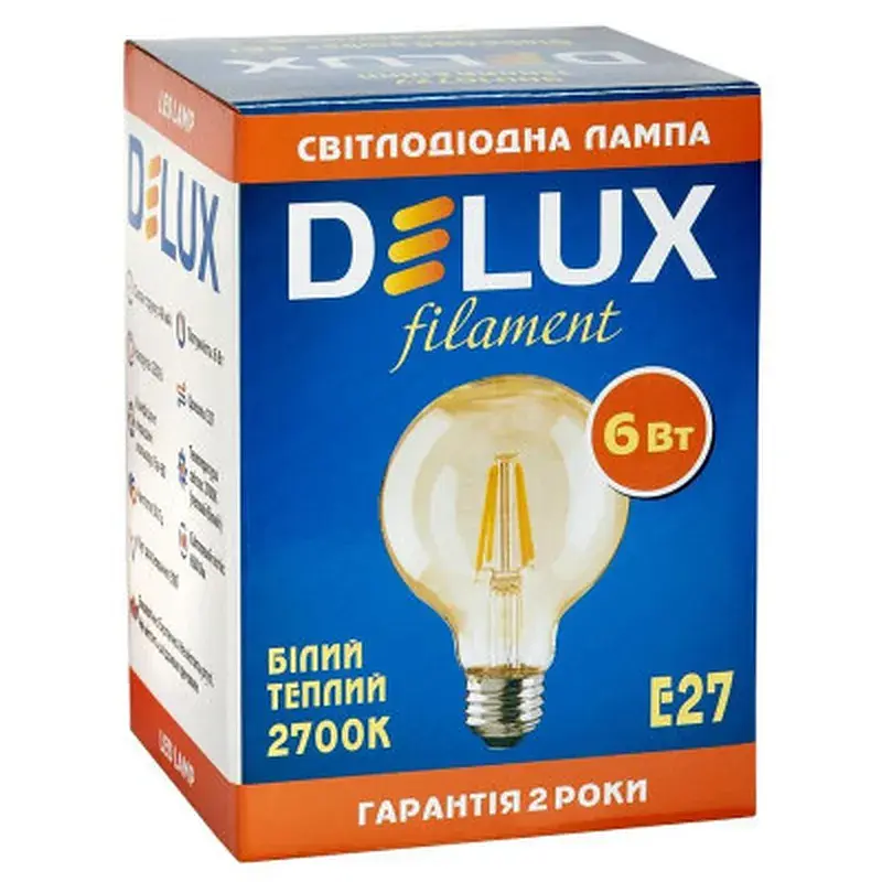 Лампочка Delux Globe G95 6Вт E27 2700К amber filament (90016727) - фото 2