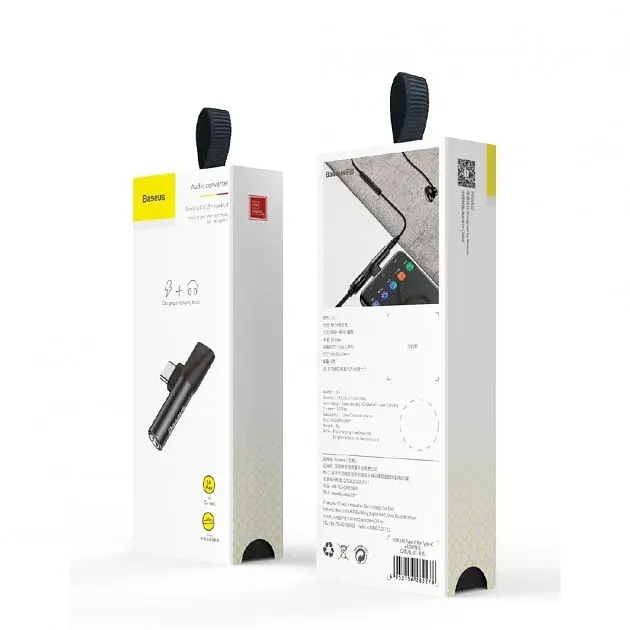 Адаптер Baseus L41 Type - C (input) for Type - C female connectors + 3.5 mm female Black - фото 3