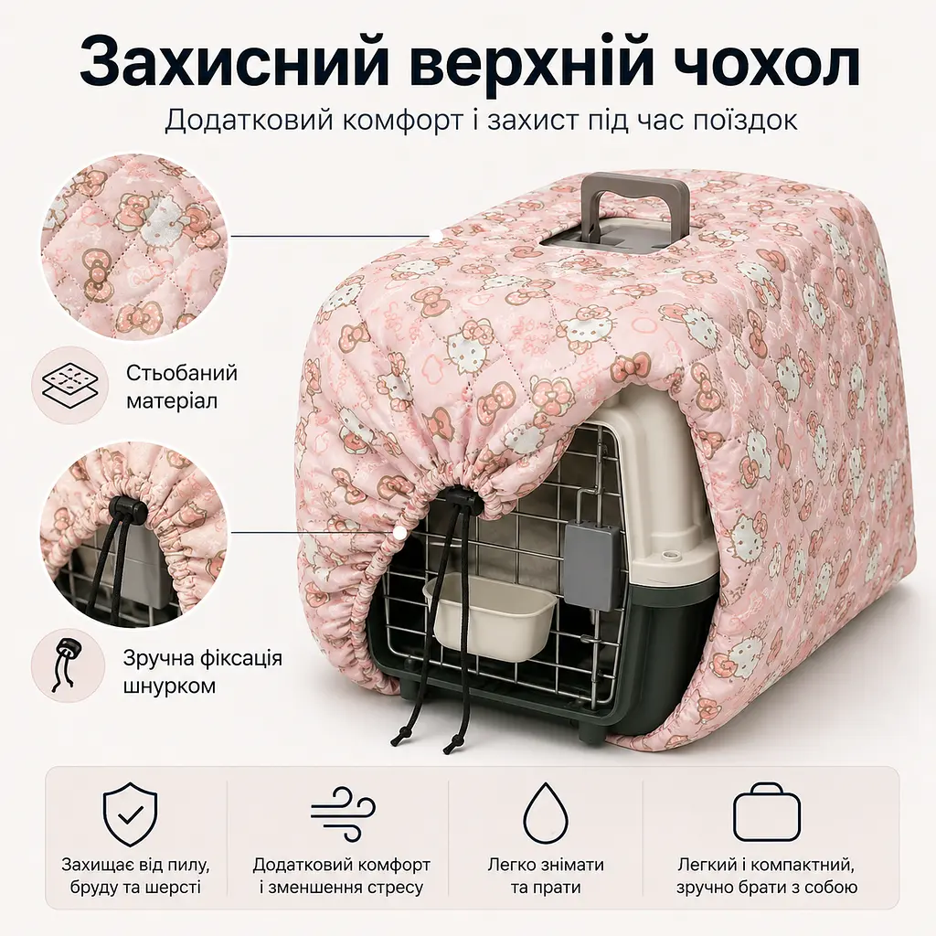 Переноска для котів та собак до 12 кг 48×32×30 з комплектом (підвісна миска та внутрішній та зовнішній вкладишем) KT8002020 - фото 4