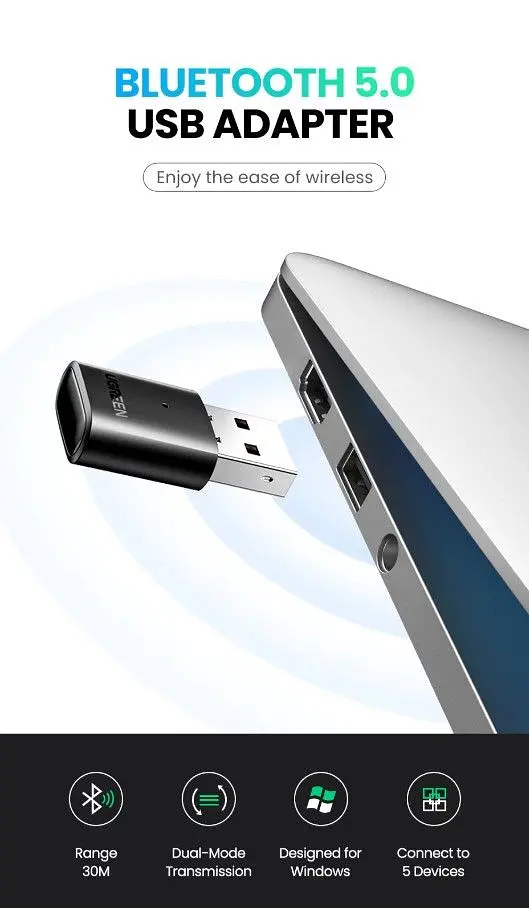 Bluetooth-адаптер Ugreen USB Bluetooth V 5.0 Adpter (CM390) Black [58593] - фото 2