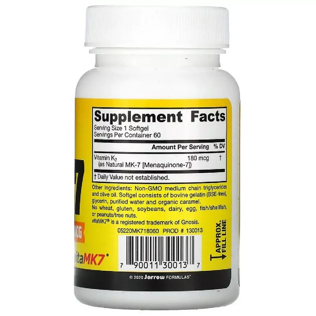 Вітамін K2 активна форма MK-7 Jarrow Formulas Most Active Form of Vitamin K2 180 мкг 60 гелевих капсул - фото 2