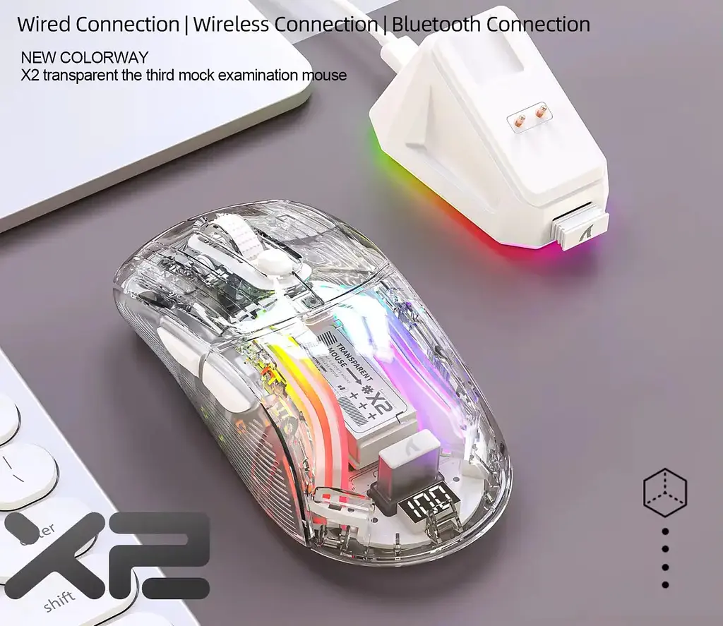 Компьютерная мышь Attack Shark X2 беспроводная игровая безшумная с зарядной базой 2,4G+Bluetooth White - фото 6