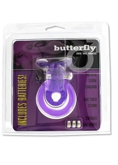 Подвійне віброкільце з метеликом Seven Creations Cock Ball Butterfly, 9х1.5 см (фіолетовий) - фото 2