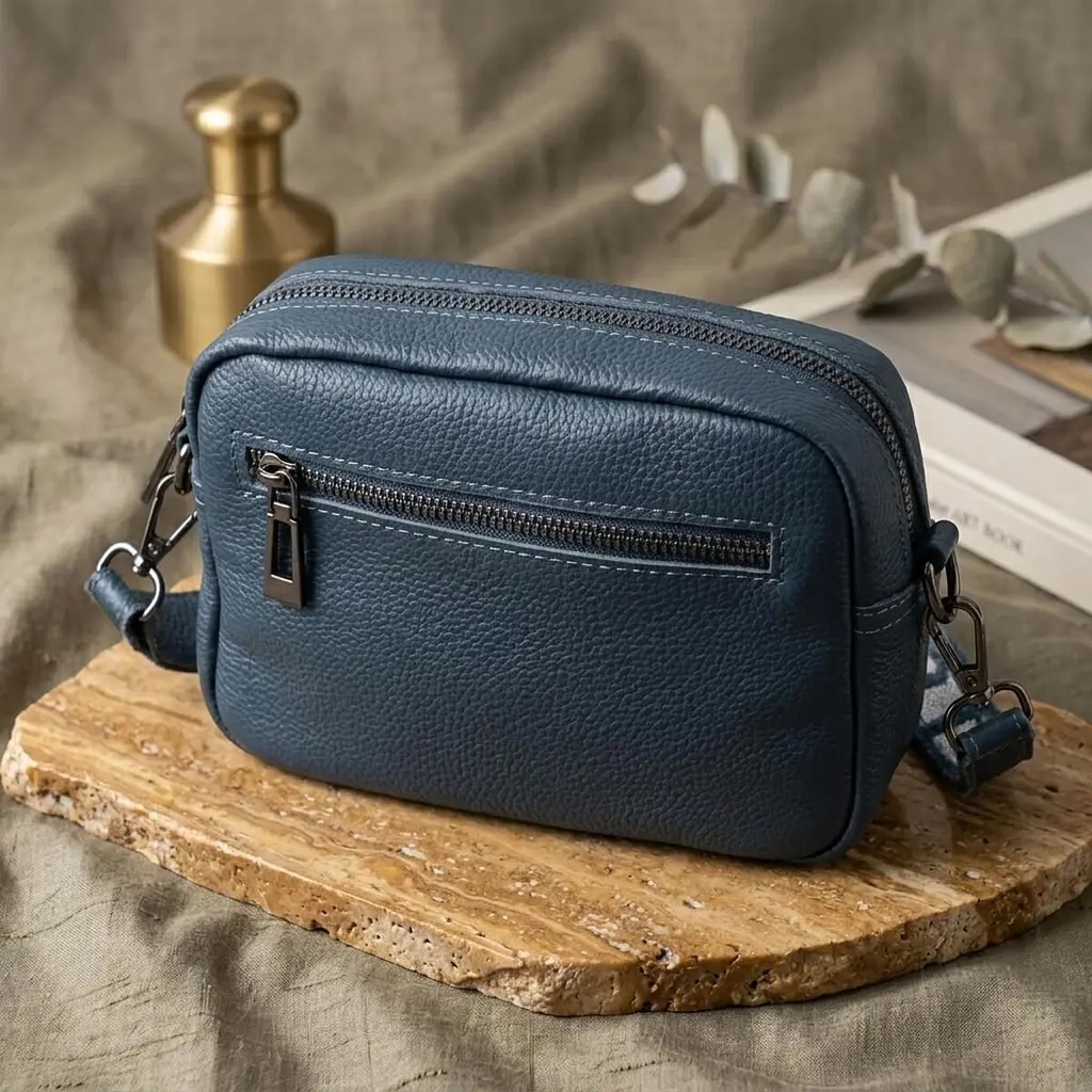 Оригінальна сумка жіноча з накладною кишенею з натуральної шкіри Vintage 22641 синя - фото 4
