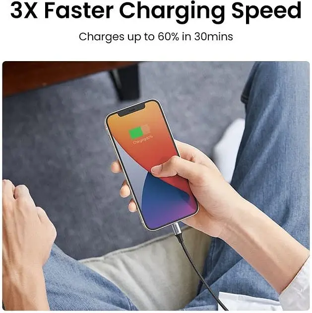 Кабель Ugreen US304 USB Type-C Male to Lightning Male Cable Aluminum Shell Braided 3A 1.5 м Black (60760) - фото 7