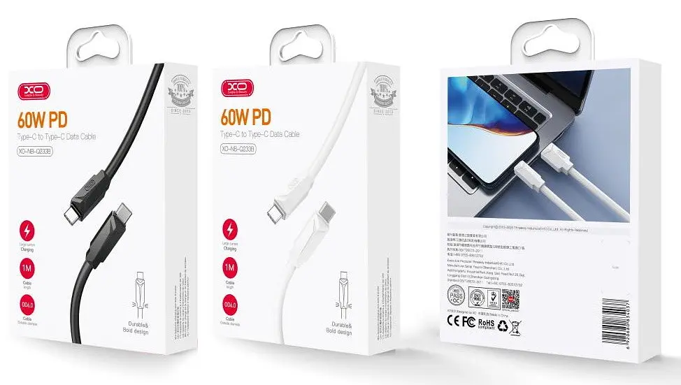 USB Кабель XO NB-Q233B Type-C-Type-C 60W 3A 1.0m Білий - фото 2