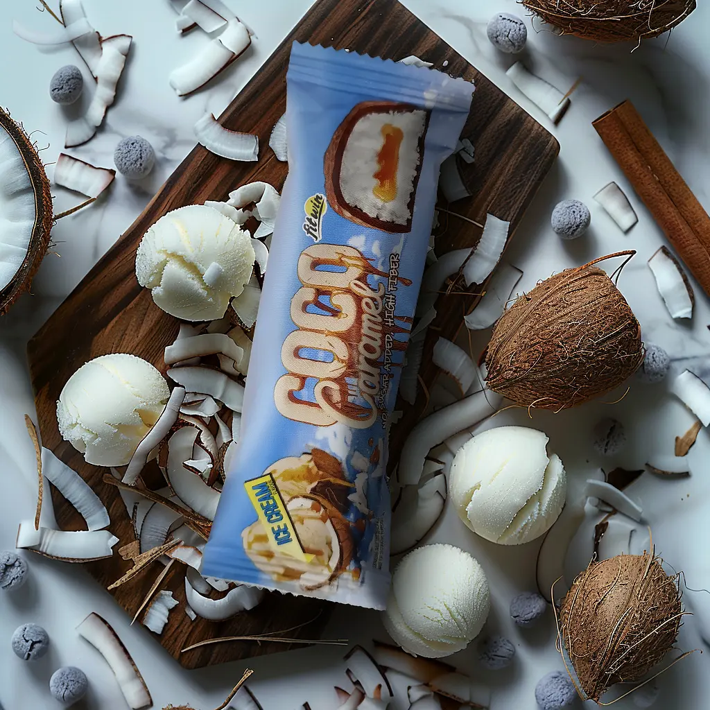 Кокосово-карамельний батончик FitWin Coco Caramel No Sugar Added, 40 грам без доданого цукру - Морозиво - фото 2