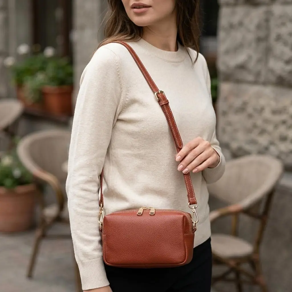 Неймовірна жіноча сумка з двома ременями з натуральної шкіри Vintage 22273 коричневий - фото 10