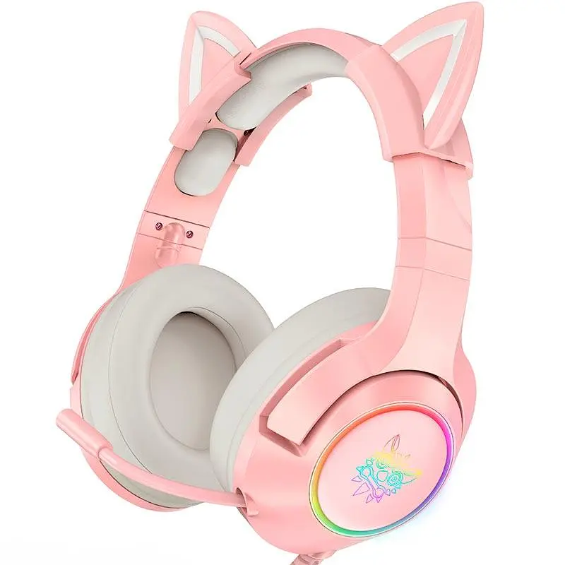 Навушники Onikuma Gaming CAT with LED K9 рожеві штекер 3.5 мм - фото 3