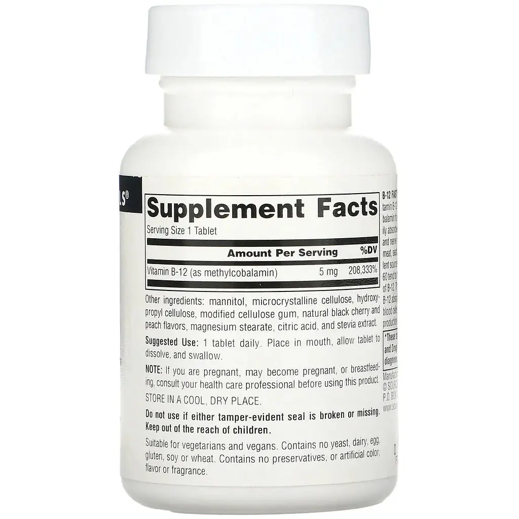 Витамин В12 Source Naturals Methylcobalamin 5 мг 60 быстрорастворимых таблеток - фото 2