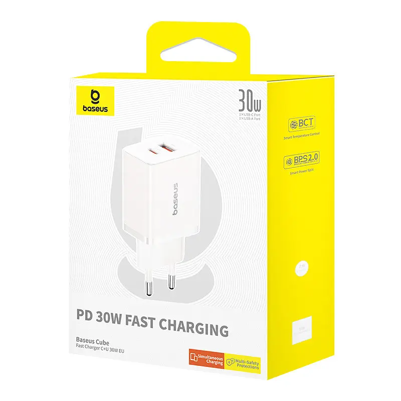 Сітчасте зарядне пристрій Baseus Cube Fast Charger C+U 30W EU Moon білий - фото 2