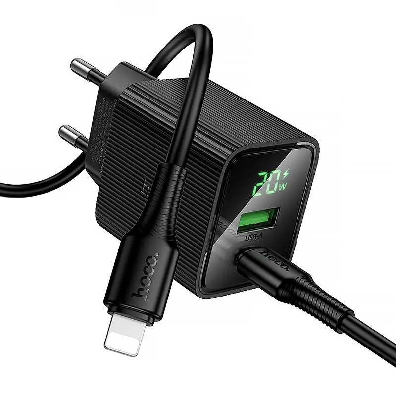МЗП Hoco CS83A Excellent with digital display PD20W+QC3.0 (1USB-A/1C) + кабель Type-C to Lightning Black - фото 2