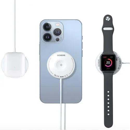 Двостороння магнітна зарядка LICHEERS 3 в 1 для iWatch iPhone 12 13 AirPods - фото 2