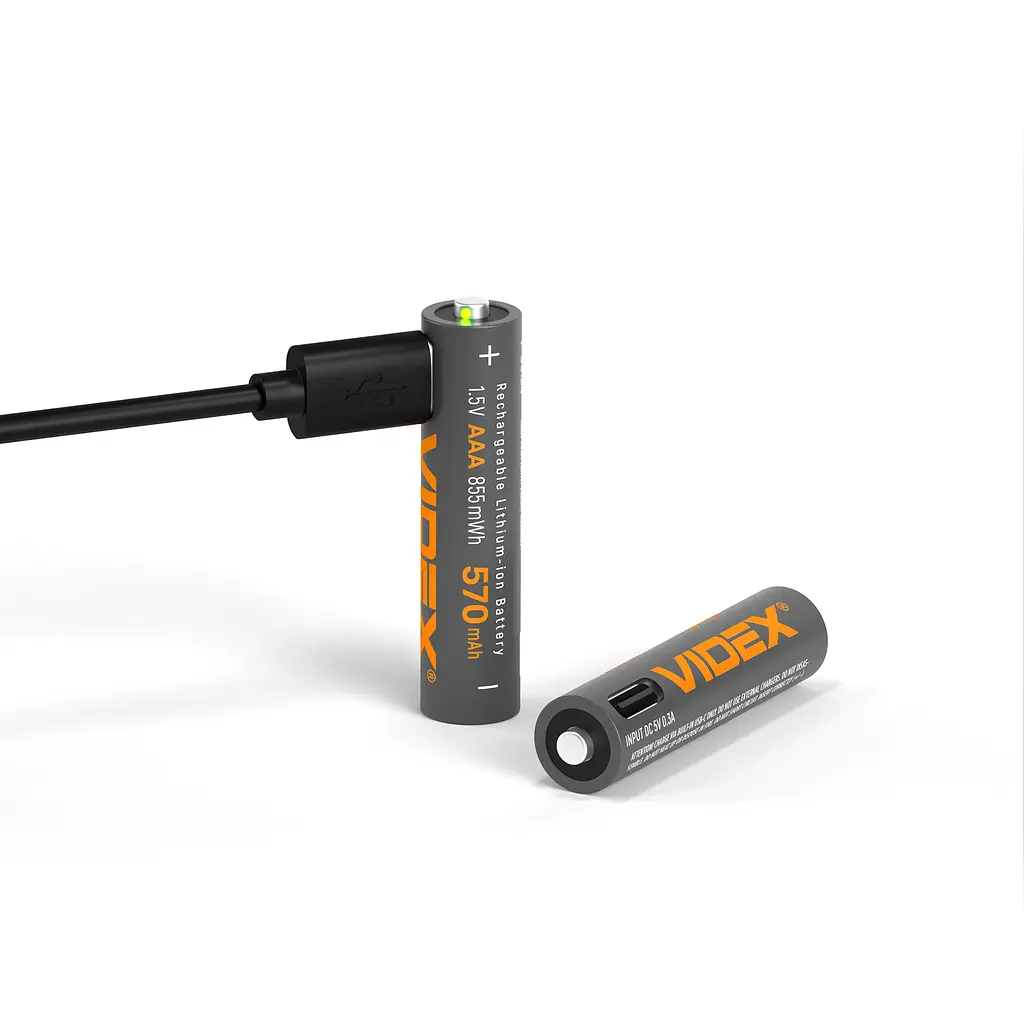 Акумулятор VIDEX Li-ion LIR03C/AAA USB-C 1.5V (захист) 570mAh 2pcs/Pack VIDEX (29289-000) - фото 2