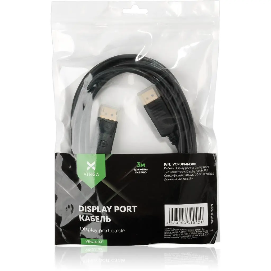 Кабель мультимедійний DisplayPort M to DisplayPort M 1.8m Vinga (VCPDP1.8BK) - фото 4