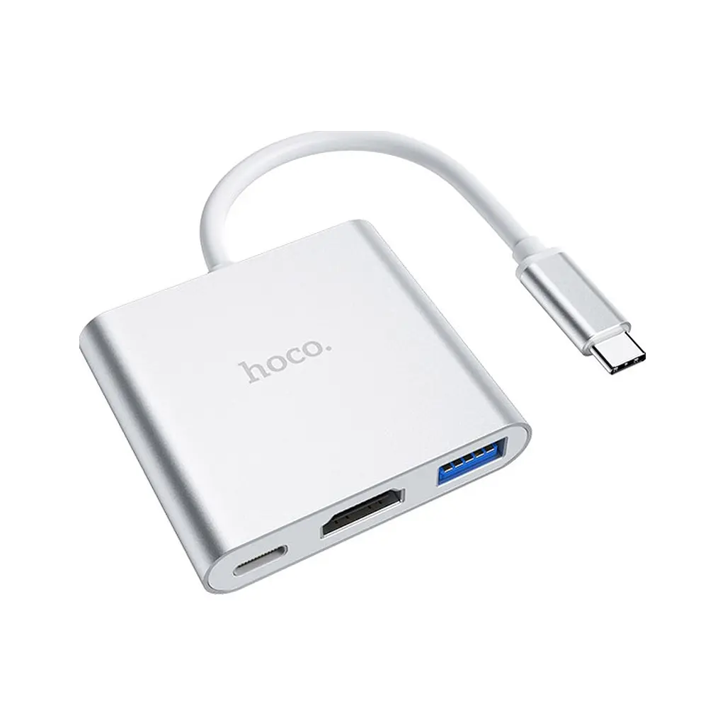 Концентратор HOCO USB-C to USB3.0+HDMI+PD HB14 Silver (6931474725790) - фото 3