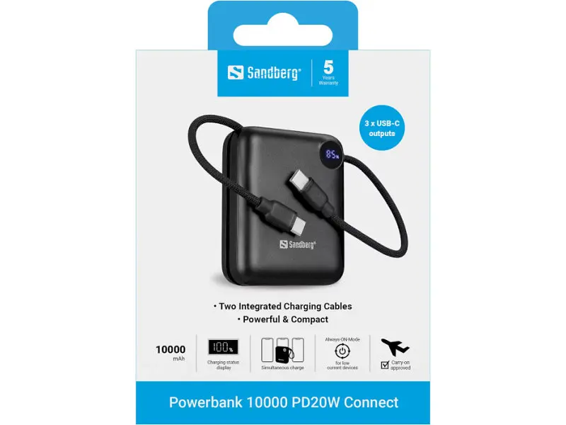 Зовнішній акумулятор (Power Bank) Sandberg 10000 mAh 20W (421-26) - фото 5