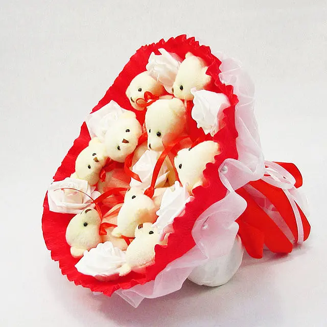 Букет из мягких игрушек 9 мишек 5338IT красный. - фото 4