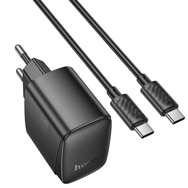 МЗП Hoco CS61A Bright PD30W+QC3.0 (1USB-A/1C) + кабель Type-C to Type-C Black - фото 2