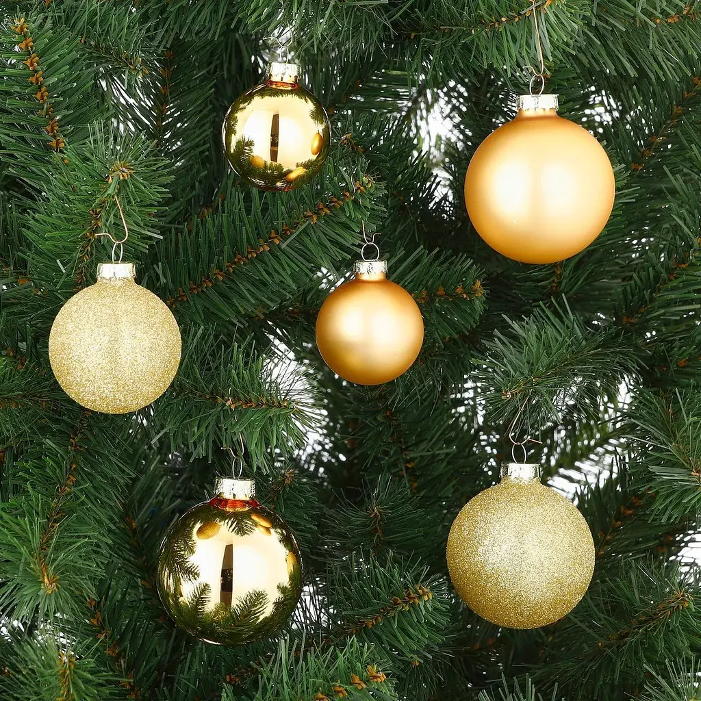 Комплект елочных шаров Mica Decorations стеклянные 7/6/5 см золотые 26 шт. (1181259) - фото 2