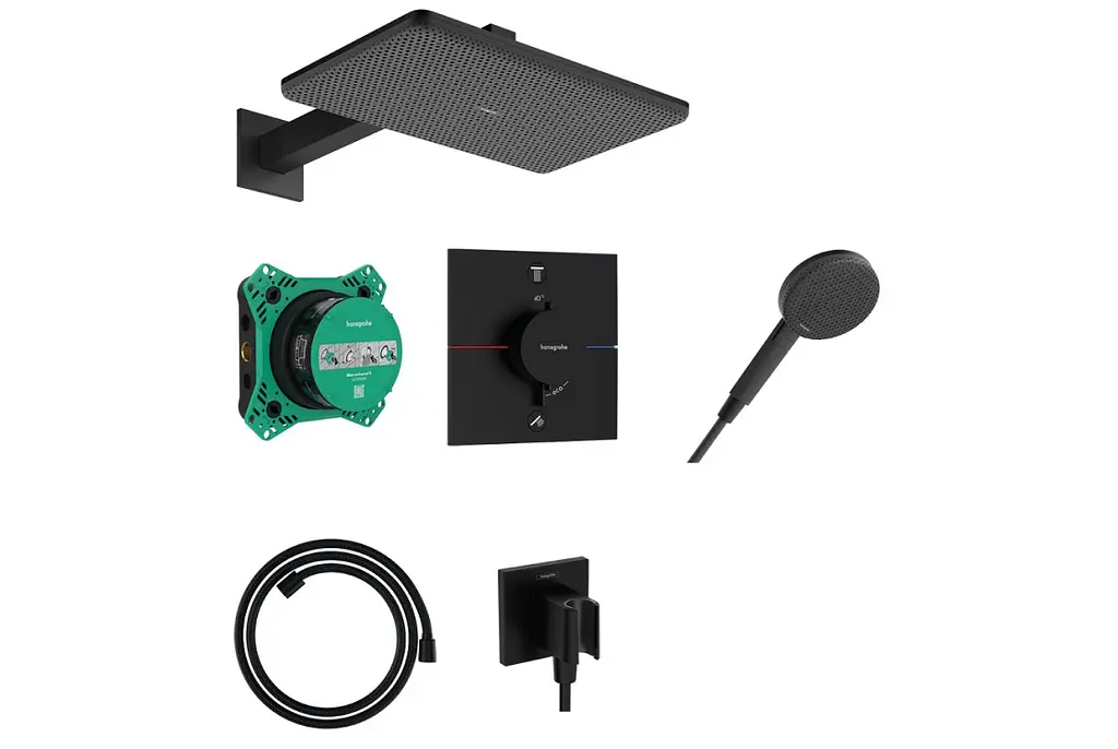Душова система з термостатом Hansgrohe Raindance Alive Q 210x340 1jet matt black 24620670