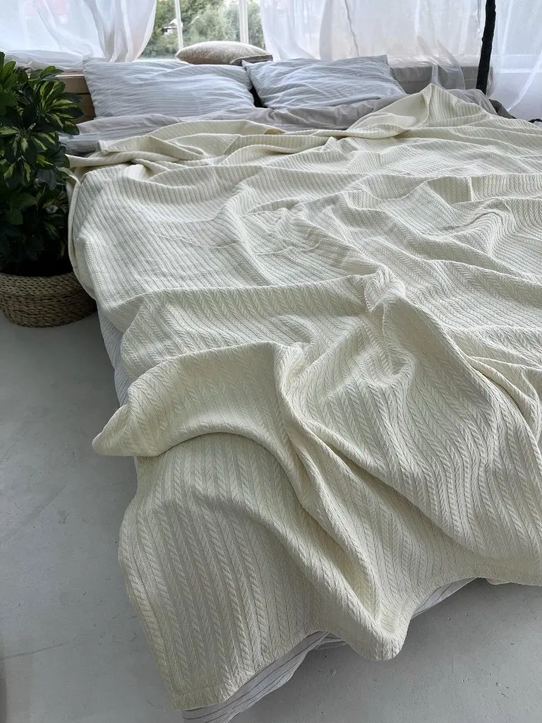 Покривало Zeintex Косичка бавовняне молочне 230х260 см - фото 2